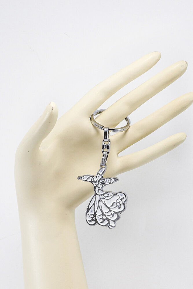 Mineli Gümüş Renk Detaylı Semazen Anahtarlık, Hediyelik Çanta Süsü