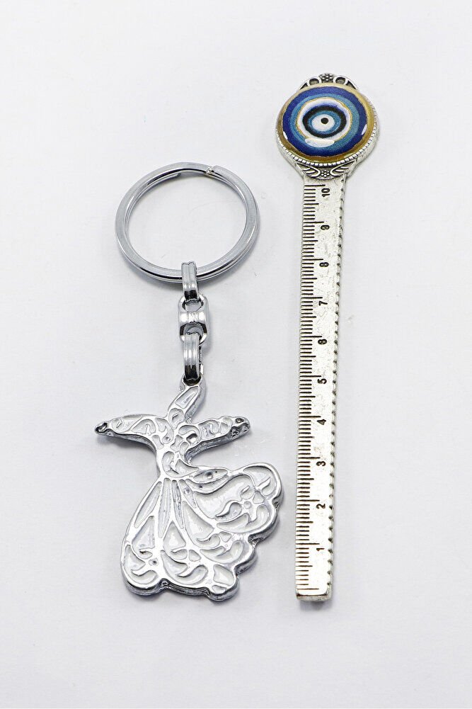 Mineli Gümüş Renk Detaylı Semazen Anahtarlık, Hediyelik Çanta Süsü