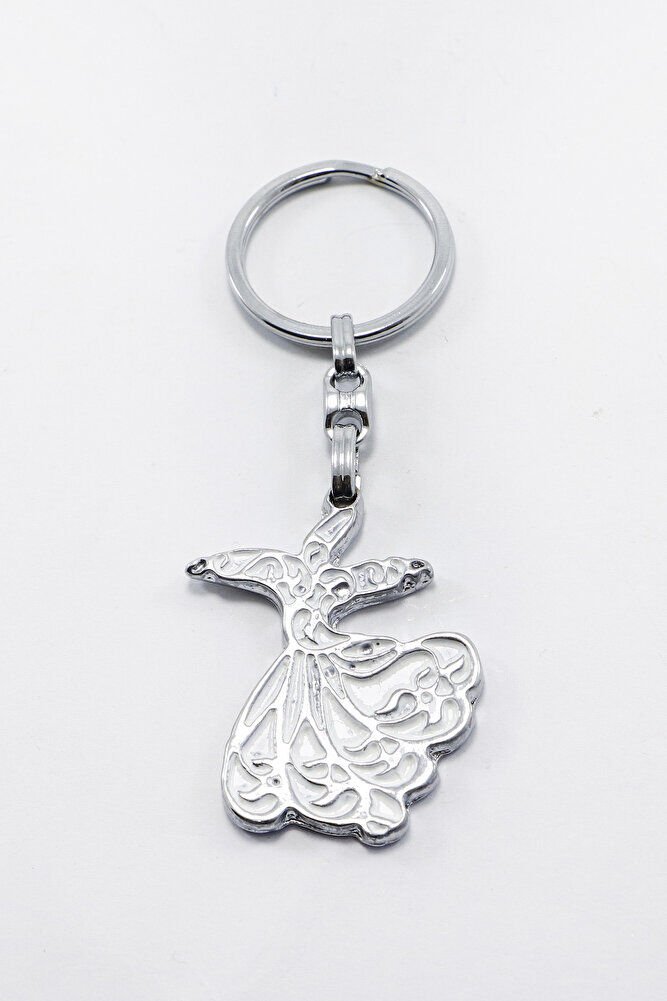 Mineli Gümüş Renk Detaylı Semazen Anahtarlık, Hediyelik Çanta Süsü