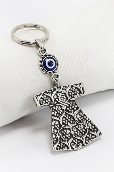 Siyah Zeminli Osmanlı Kaftanı Desenli Gümüş Renk Detaylı Anahtarlık, Hediyelik Çanta Süsü