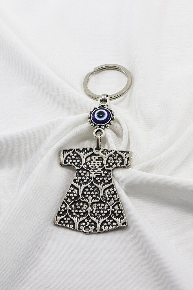 Siyah Zeminli Osmanlı Kaftanı Desenli Gümüş Renk Detaylı Anahtarlık, Hediyelik Çanta Süsü