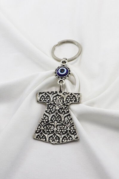 Siyah Zeminli Osmanlı Kaftanı Desenli Gümüş Renk Detaylı Anahtarlık, Hediyelik Çanta Süsü