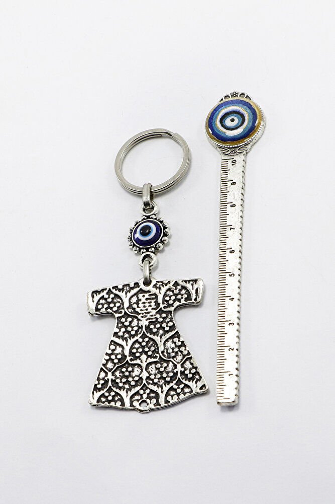 Siyah Zeminli Osmanlı Kaftanı Desenli Gümüş Renk Detaylı Anahtarlık, Hediyelik Çanta Süsü