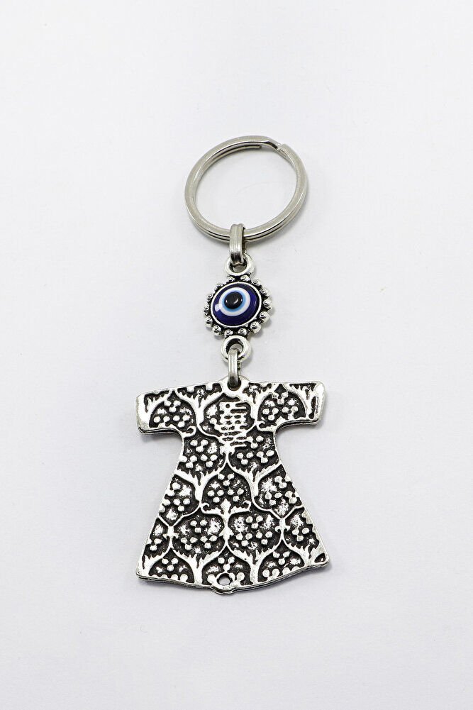 Siyah Zeminli Osmanlı Kaftanı Desenli Gümüş Renk Detaylı Anahtarlık, Hediyelik Çanta Süsü