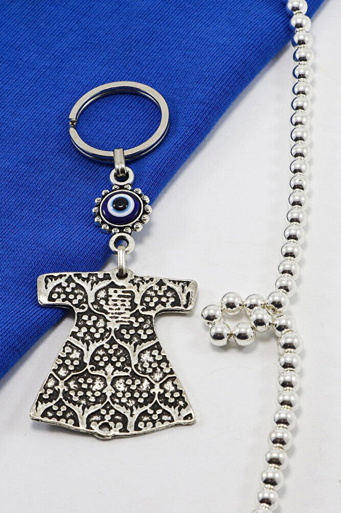 Siyah Zeminli Osmanlı Kaftanı Desenli Gümüş Renk Detaylı Anahtarlık, Hediyelik Çanta Süsü