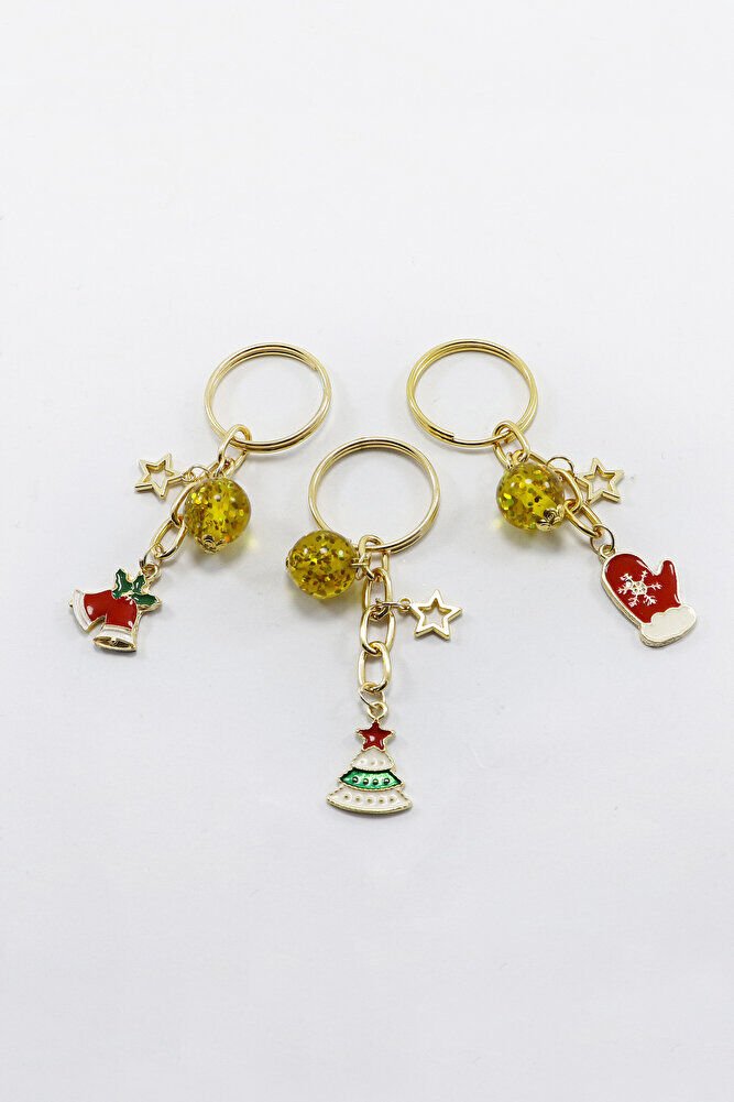 Gold Halkalı Renkli Yılbaşı Temalı Anahtarlık, Hediyelik Christmas Çanta Süsü