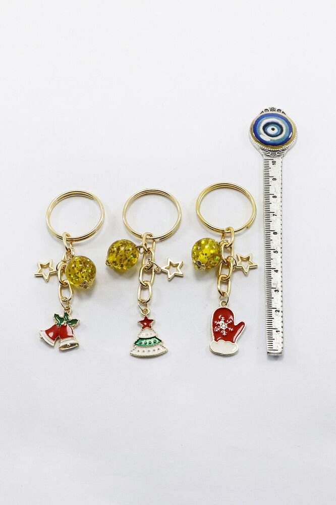 Gold Halkalı Renkli Yılbaşı Temalı Anahtarlık, Hediyelik Christmas Çanta Süsü