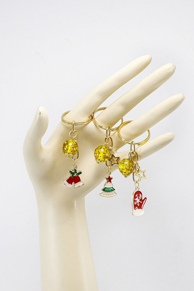 Gold Halkalı Renkli Yılbaşı Temalı Anahtarlık, Hediyelik Christmas Çanta Süsü