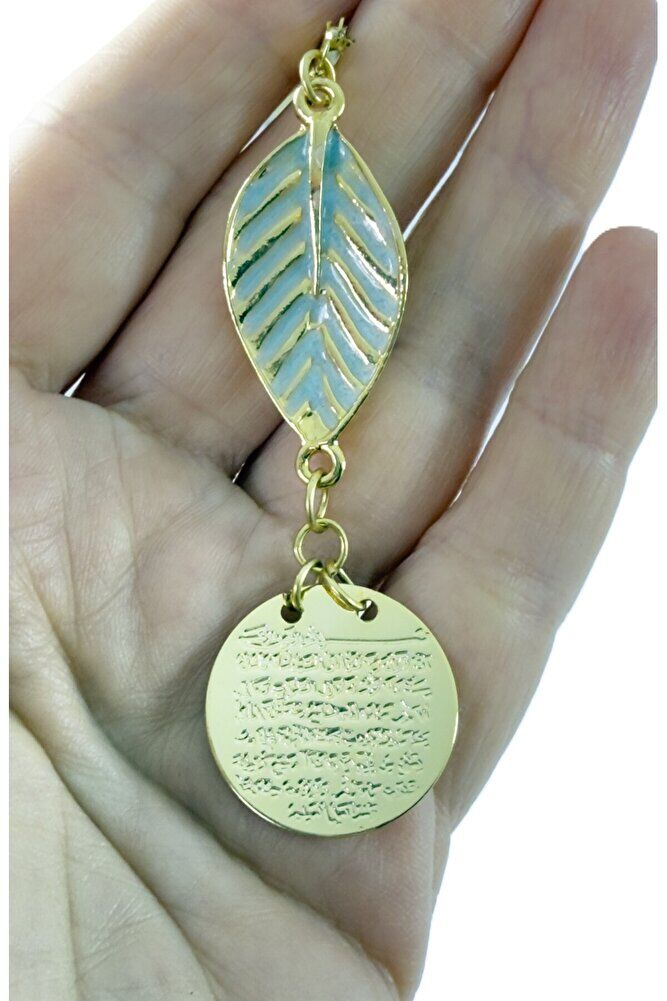 Pastel Mint Yeşili Yapral Metal Ayetel Kürsi Araba Dikiz Ayna Süsü, Gold Renkli