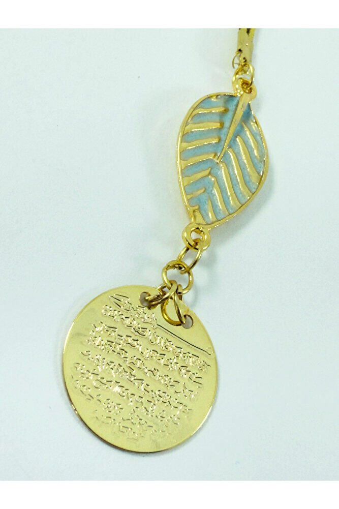 Pastel Mint Yeşili Yapral Metal Ayetel Kürsi Araba Dikiz Ayna Süsü, Gold Renkli