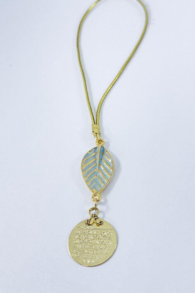 Pastel Mint Yeşili Yapral Metal Ayetel Kürsi Araba Dikiz Ayna Süsü, Gold Renkli