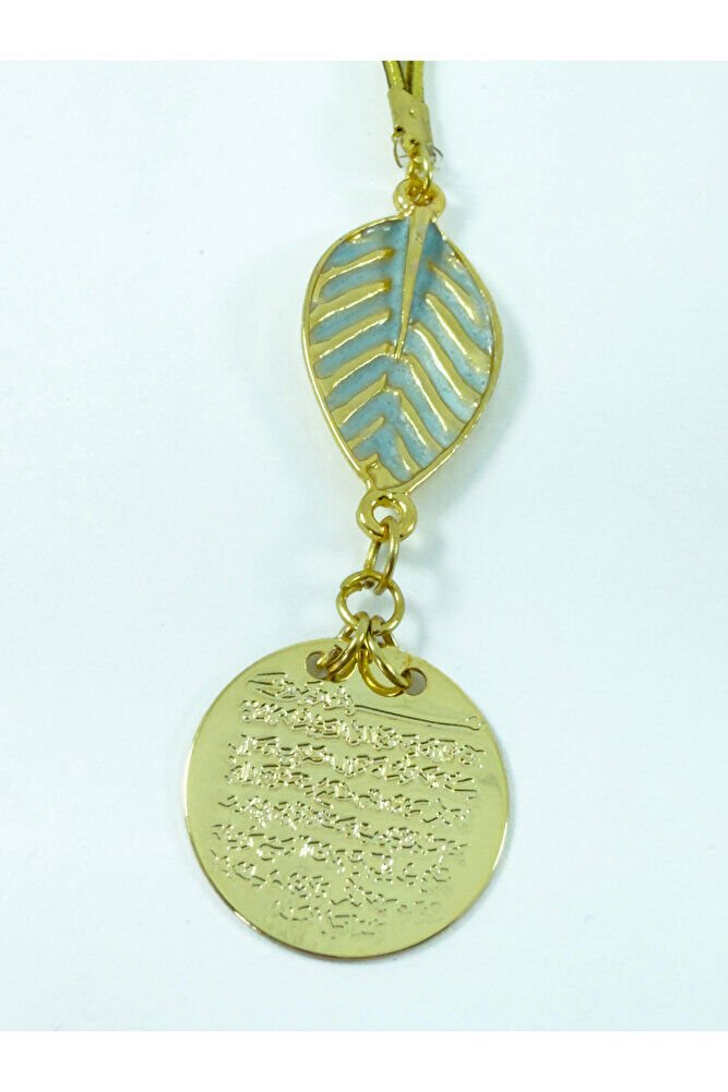 Pastel Mint Yeşili Yapral Metal Ayetel Kürsi Araba Dikiz Ayna Süsü, Gold Renkli