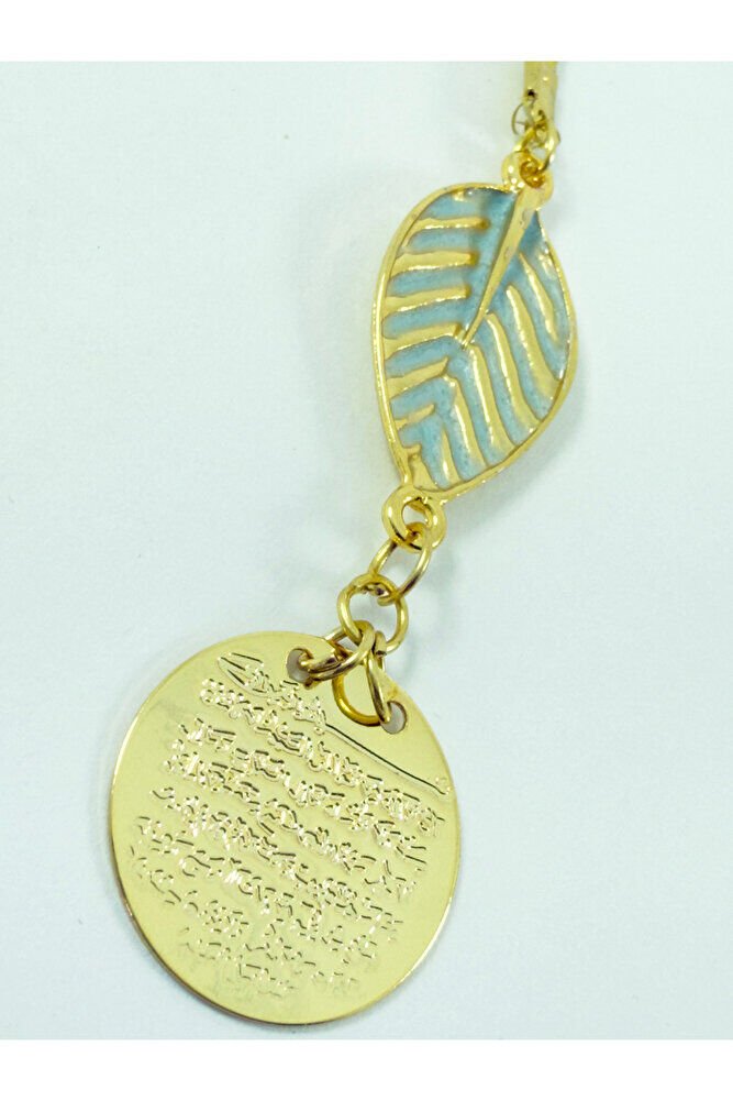 Pastel Mint Yeşili Yapral Metal Ayetel Kürsi Araba Dikiz Ayna Süsü, Gold Renkli