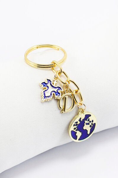 Metal Dünya Kişiye Özel Harfli Küçük Anahtarlık, Gold Renkli Çanta Süsü