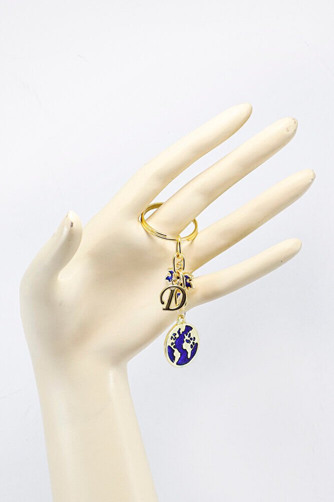 Metal Dünya Kişiye Özel Harfli Küçük Anahtarlık, Gold Renkli Çanta Süsü