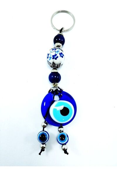 Evil Eye Bead Keychain / Car Rearview Mirror Ornament Ceramic Beaded Handmade Glass Gift