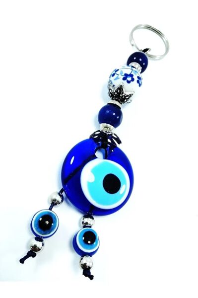 Evil Eye Bead Keychain / Car Rearview Mirror Ornament Ceramic Beaded Handmade Glass Gift