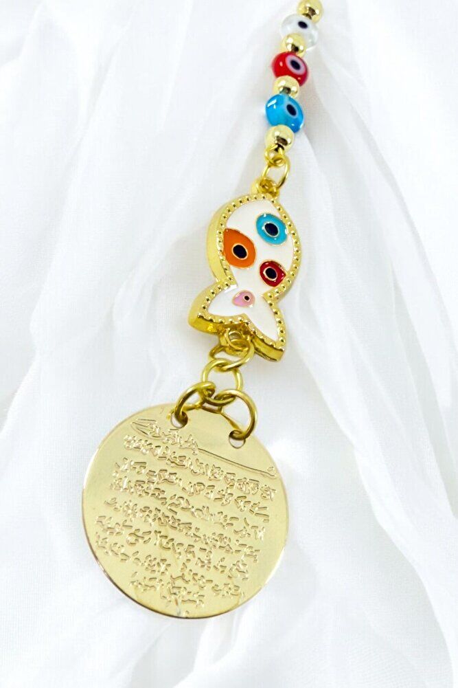 Renkli Metal Balık Ayetel Kürsi Araba Dikiz Ayna Süsü, Cam Turkuaz Nazar Boncuklu Hediyelik