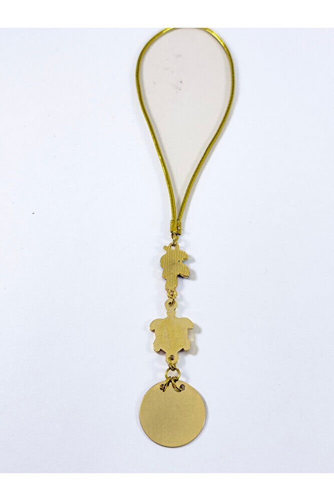 Renkli Salkım Nazar Boncuğu Kaplumbağa Metal Ayetel Kürsi Araba Dikiz Ayna Süsü, Gold Renkli