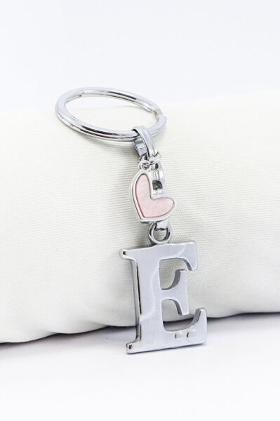 Gümüş Renkli Metal E Harfi Anahtarlık, Pastel Açık Pembe Modern Stil Metal Kalp