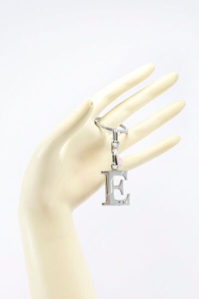 Gümüş Renkli Metal E Harfi Anahtarlık, Pastel Açık Pembe Modern Stil Metal Kalp