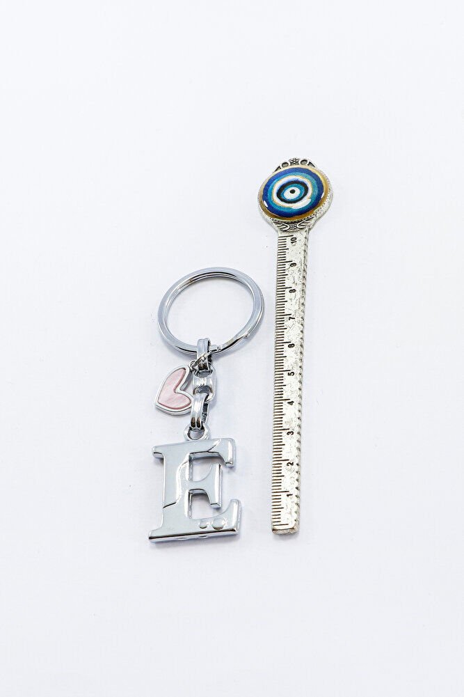 Gümüş Renkli Metal E Harfi Anahtarlık, Pastel Açık Pembe Modern Stil Metal Kalp