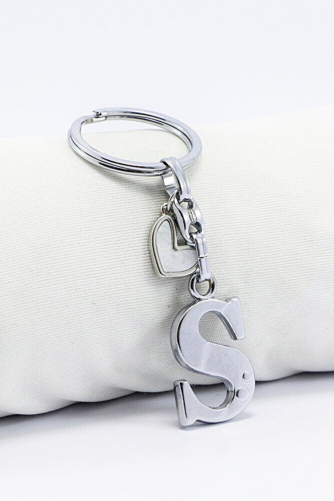 Gümüş Renkli Metal S Harfi Anahtarlık, Modern Stil Metal Kalp