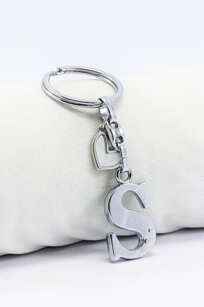 Gümüş Renkli Metal S Harfi Anahtarlık, Modern Stil Metal Kalp