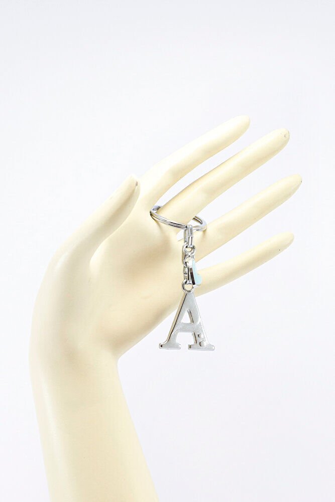 Gümüş Renkli Metal A Harfi Anahtarlık, Pastel Açık Mavi Metal Kalp