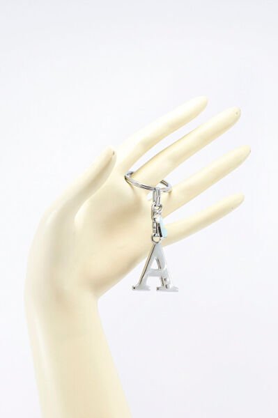 Gümüş Renkli Metal A Harfi Anahtarlık, Pastel Açık Mavi Metal Kalp