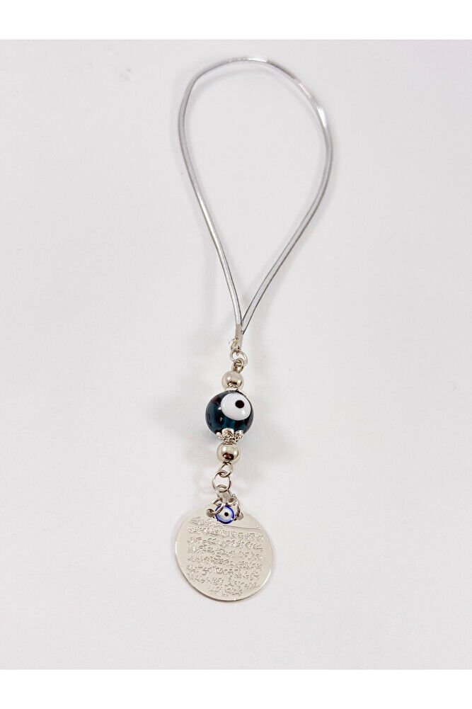 Zümrüt Yeşili Cam Nazar Boncuğu Metal Ayetel Kürsi Araba Dikiz Ayna Süsü, Gold Renkli