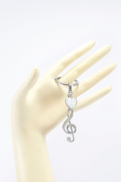 Gümüş Renkli Metal Sol Anahtarı Figürlü Anahtarlık, Parlak Yıldızlı Metal Kalp