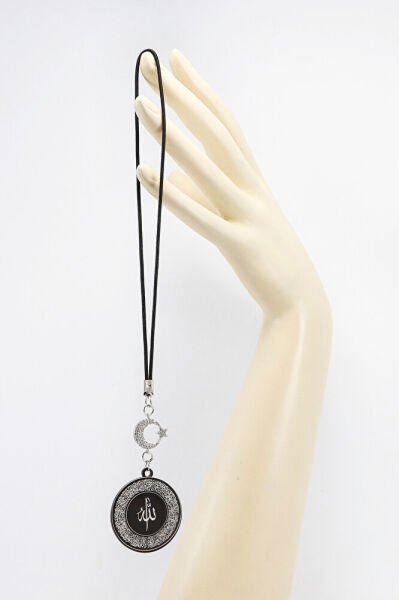 Parlak Zirkon Ay Yıldızlı Siyah Ayetel Kürsi Allah Lafzı Nazar Ayeti Çelik Araba Ayna Süsü