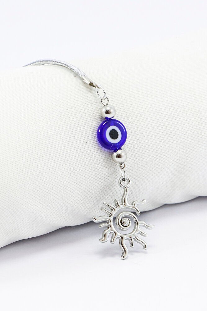 Yassı cam Nazar Boncuklu Metal Güneş Araba Dikiz Ayna Süsü Gümüş Renkli