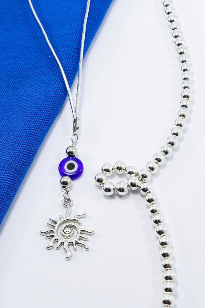 Yassı cam Nazar Boncuklu Metal Güneş Araba Dikiz Ayna Süsü Gümüş Renkli