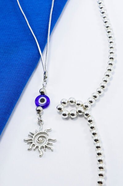 Yassı cam Nazar Boncuklu Metal Güneş Araba Dikiz Ayna Süsü Gümüş Renkli