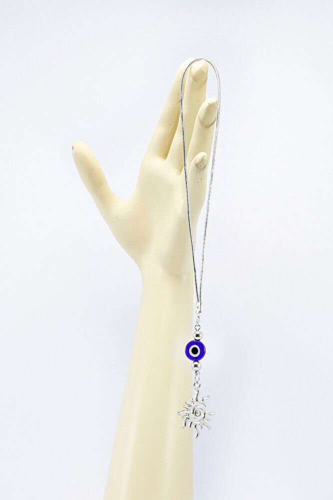 Yassı cam Nazar Boncuklu Metal Güneş Araba Dikiz Ayna Süsü Gümüş Renkli