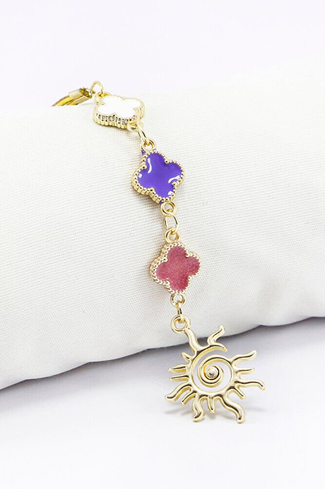 Mor Pembe Beyaz Yonca Metal Güneş Araba Dikiz Ayna Süsü Gümüş Renkli