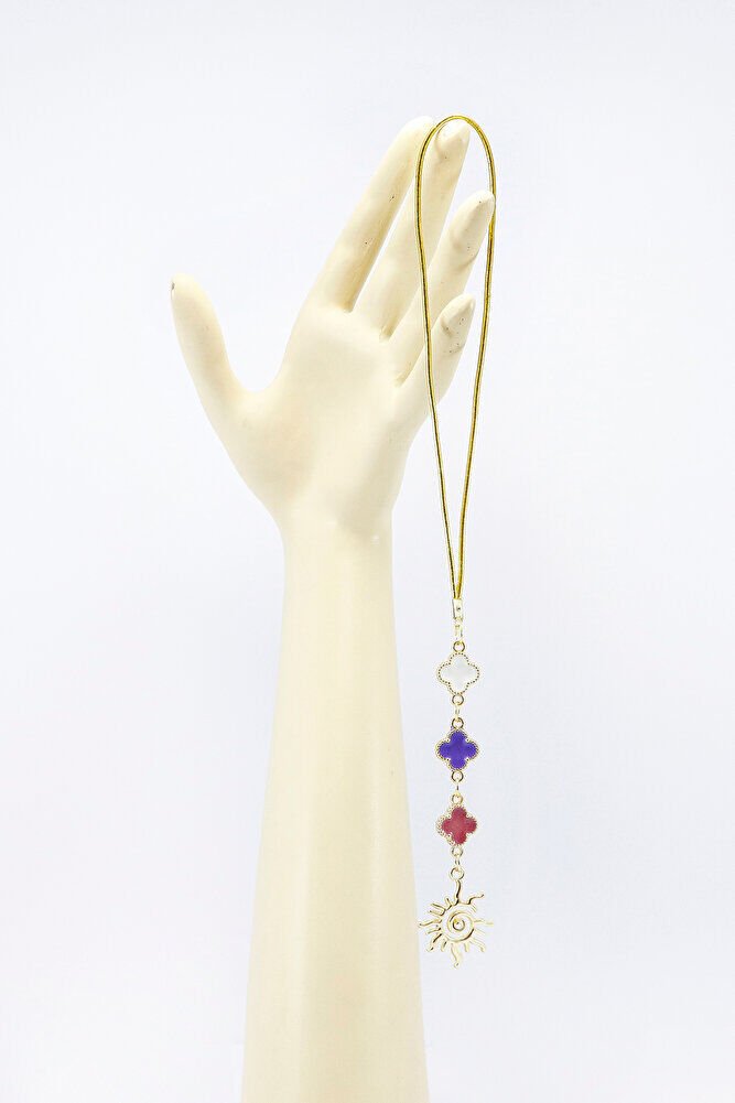 Mor Pembe Beyaz Yonca Metal Güneş Araba Dikiz Ayna Süsü Gümüş Renkli