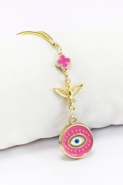 Anka Kuşu Metal Küçük Pembe Mineli Yonca Pembe Nazar Boncuğu Araba Dikiz Ayna Süsü