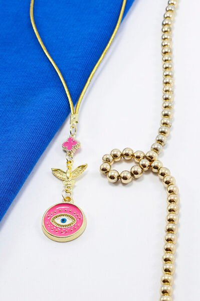 Anka Kuşu Metal Küçük Pembe Mineli Yonca Pembe Nazar Boncuğu Araba Dikiz Ayna Süsü