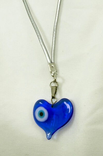 El Yapımı Nazarlı Cam Kalp Araba Dikiz Ayna Süsü, Yeni Araba Süsü