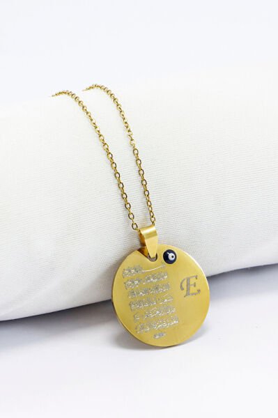 Gold 316L Kişiselleştirilebilir Çelik Kolye Lazer Kazıma Önde Fatiha Arkada Ayet'el Kürsi 3cm