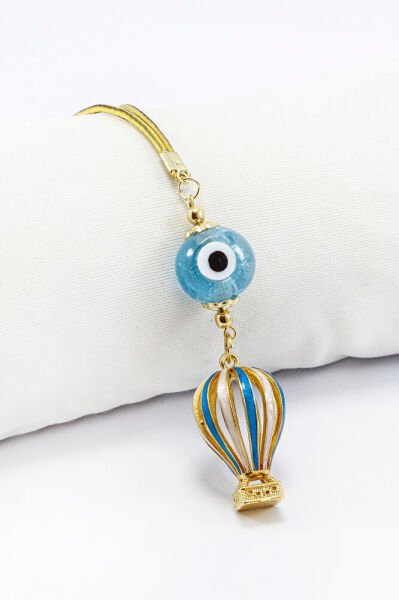 Altın Kaplama Uçan Balon Mavi cam Nazar Boncuğu Dikiz Ayna Süsü, Tarz Yeni Araba Hediyesi