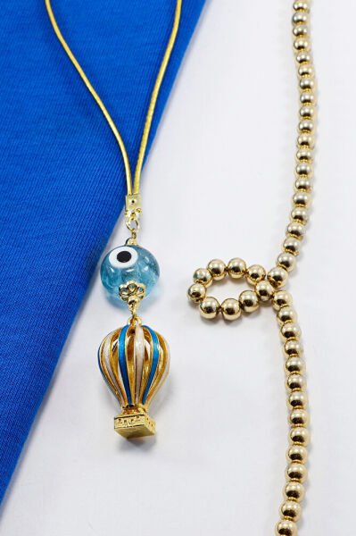 Altın Kaplama Uçan Balon Mavi cam Nazar Boncuğu Dikiz Ayna Süsü, Tarz Yeni Araba Hediyesi