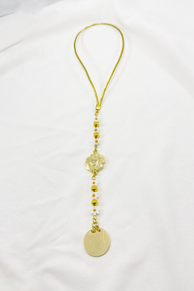 Papatya Çiçekli Metal Ayetel Kürsi Araba Dikiz Ayna Süsü Altın Renkli