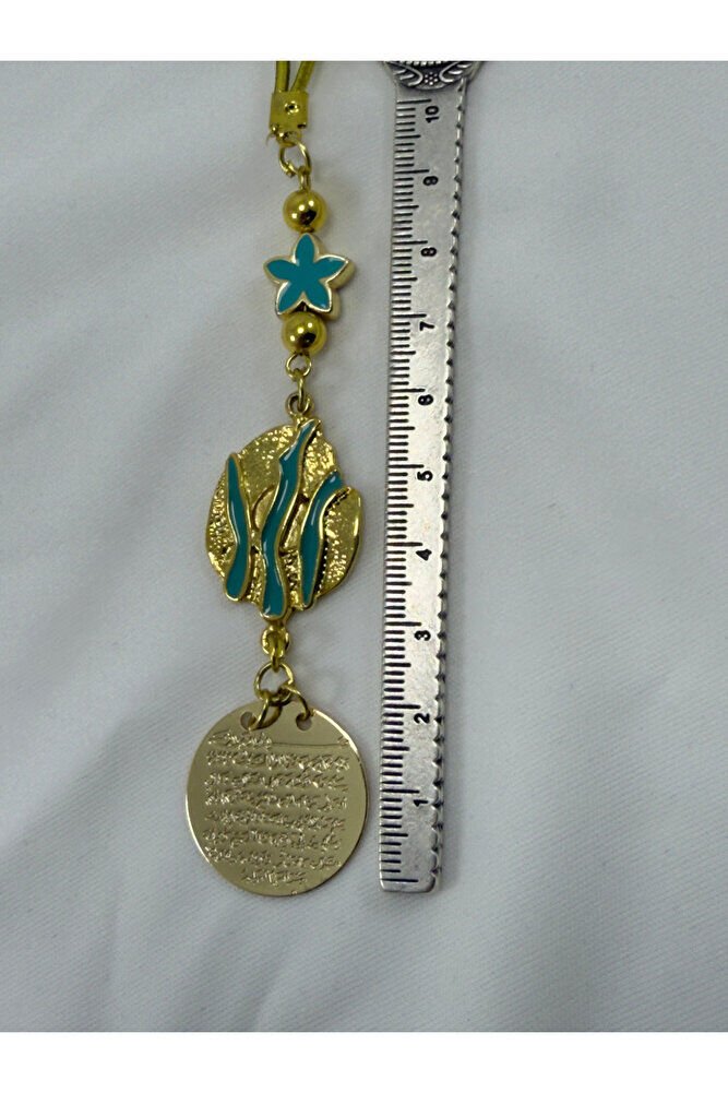 Altın Renkli Oyuklu Madalyon Metal Ayetel Kürsi Araba Dikiz Ayna Süsü