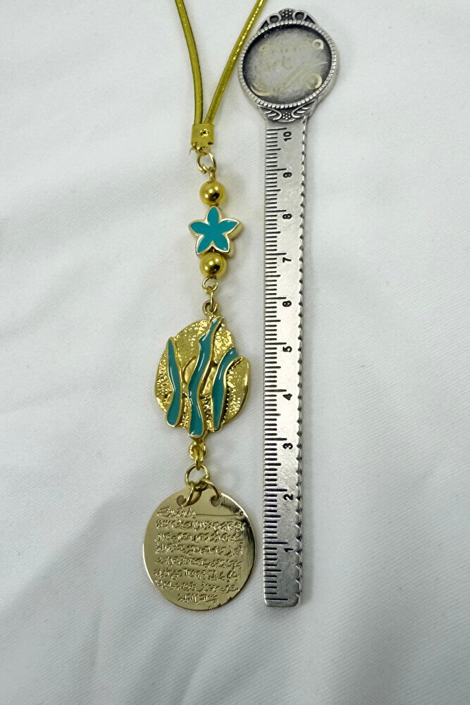 Altın Renkli Oyuklu Madalyon Metal Ayetel Kürsi Araba Dikiz Ayna Süsü