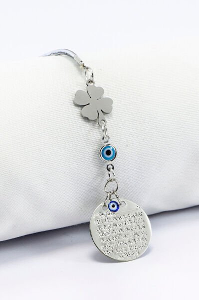 Çelik Yonca Cam Nazar Boncuklu Metal Araba Dikiz Ayna Süsü, Elastik İpli