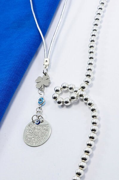 Çelik Yonca Cam Nazar Boncuklu Metal Araba Dikiz Ayna Süsü, Elastik İpli